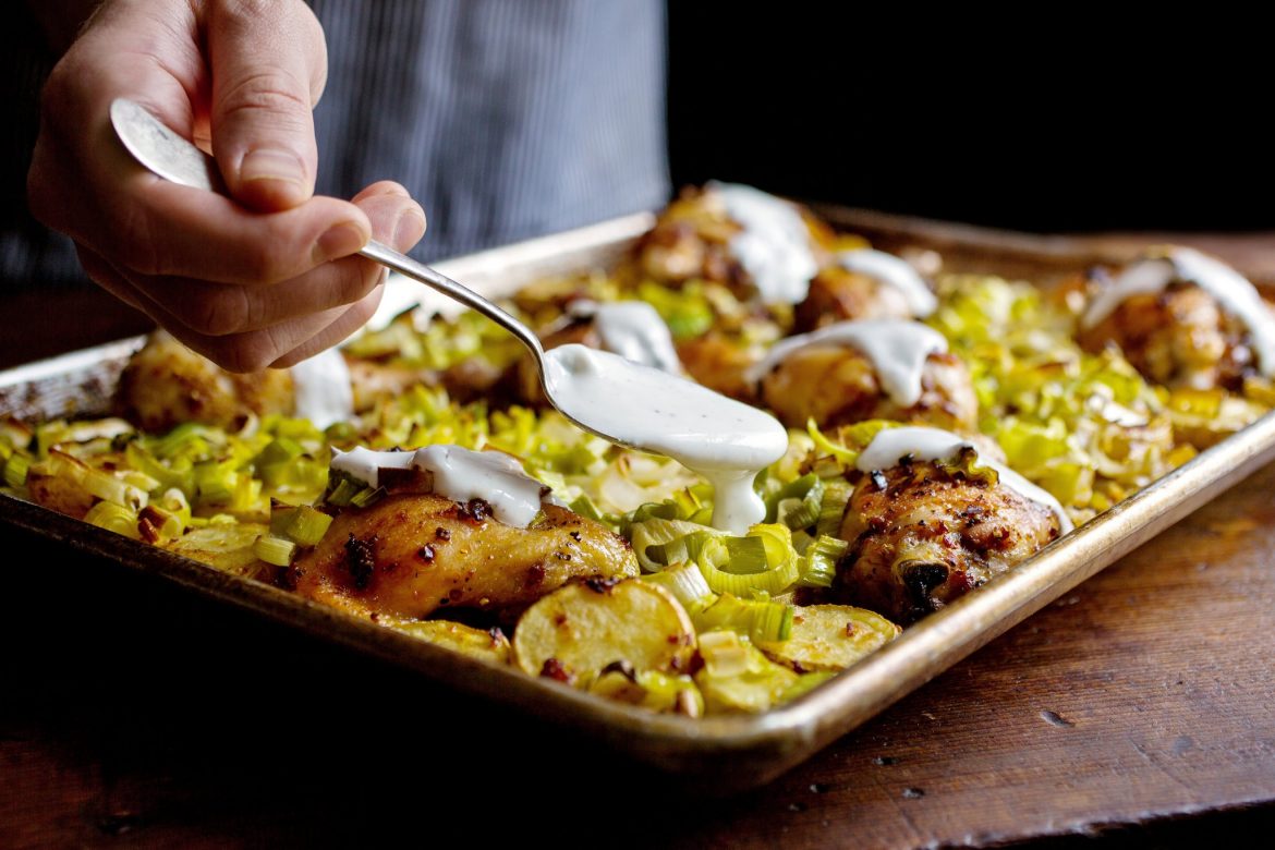 Lente kip met prei aardappelen